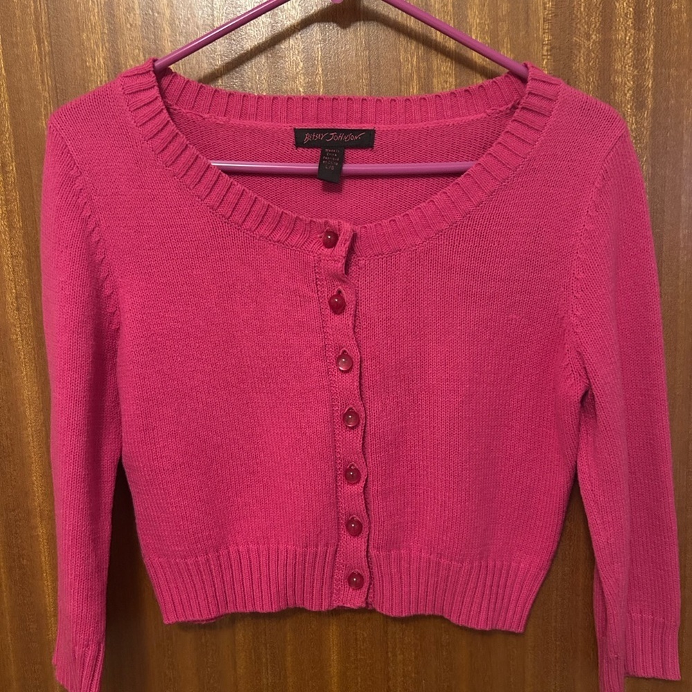 Betsey Johnson Pink Marilyn Monroe Cropped Cardigan Sweater Y2K - Picture 2 of 6